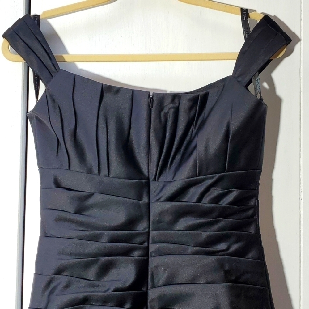 Bill Levkoff- Womens Black Satin Ruched Pleated LBD Mini Dress Chic Sz.6 - Picture 1 of 10